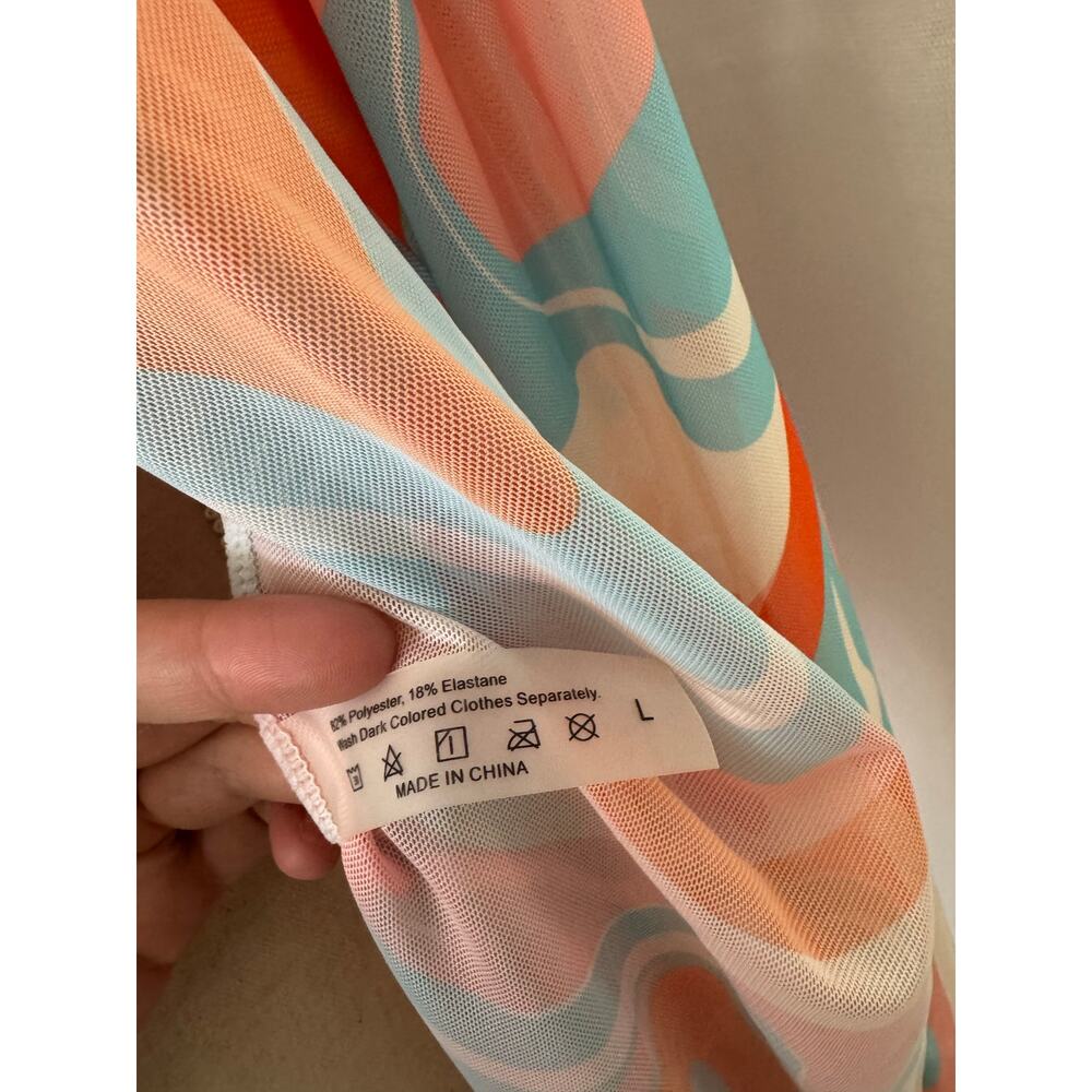 Retro Abstract Print Duster Cardigan Open Front Long Sleeve L - Picture 3 of 5